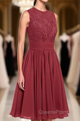 Burgundy Lace Sleeveless Backless A-Line Short Bridesmaid Dress
