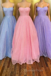 Princess Light Blue A-line Straps Long Evening Prom Gown