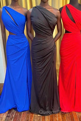 One-Shoulder Keyhole Cutout Mermaid Long Formal Dress with Slit