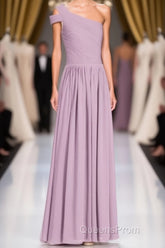 Dusty Purple Chiffon One-Shoulder A-Line Long Bridesmaid Dress