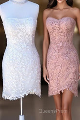 Strapless White Lace Appliques Homecoming Dress