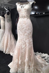 Charming Mermaid Trumpet Sleeveless Lace Appliques Wedding Dress