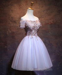 Cute Lace Applique Tulle Short Evening Prom Dress, Homecoming Dress