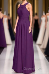 Magenta Chiffon Halter Cutout Back Long Bridesmaid Dress