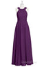 Magenta Chiffon Halter Cutout Back Long Bridesmaid Dress
