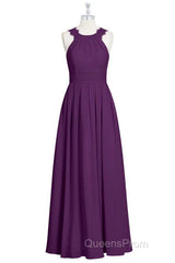 Magenta Chiffon Halter Cutout Back Long Bridesmaid Dress