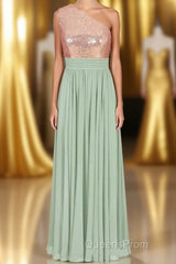 Rose Gold Sequins One-Shoulder Long Bridesmaid Dress