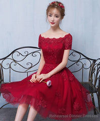 Burgundy Tulle Lace Short Prom Dress Burgundy Lace Homecoming Dress