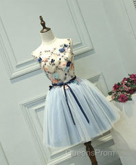 Gray Blue Tulle Short Evening Prom Dress, Tulle Homecoming Dress