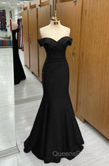 Long Navy Evening Prom Dress Mermaid Off-the-Shoulder Sweetheart Sleeveless