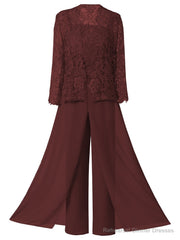 Mother of the Bride Dresses, Lace Chiffon Three-Piece Plus Size Mother of the Bride Pant Suits