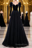 Black Tulle Long Evening Prom Dress, Black Tulle Formal Dress