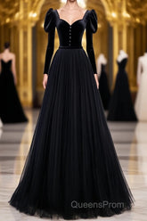 Black Tulle Long Evening Prom Dress, Black Tulle Formal Dress