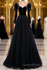 Black Tulle Long Evening Prom Dress, Black Tulle Formal Dress