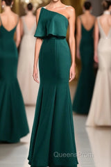 Hunter Green One-Shoulder Mermaid Ruffled Long Bridesmaid Dress