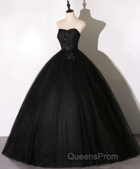 Black Sweetheart Neck Tulle Long Evening Prom Dress, Black Evening Dress