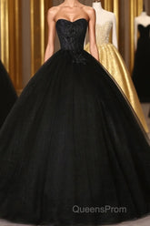 Black Sweetheart Neck Tulle Long Evening Prom Dress, Black Evening Dress
