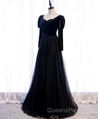 Black Tulle Long Evening Prom Dress, Black Tulle Formal Dress