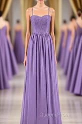 Purple Spaghetti Straps A-Line Long Bridesmaid Dress