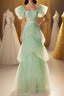 Mint Green Flare Sleeves Ruffles Long Party Dress