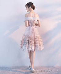 Pink Lace Applique Short Prom Dress Pink Homecoming Dress