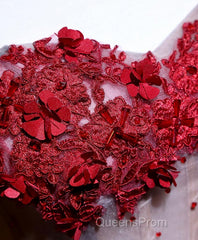 Red Sweetheart Neck Lace Short Evening Prom Dress