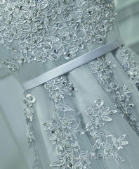 Gray A Line Lace Tulle Short Evening Prom Dress, Homecoming Dress