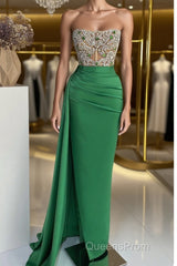 Strapless Emerald Green Mermaid Long Dress With Beads