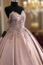 3D Lace Flowers Embroidery Sweetheart Satin Wedding Dress Ballgown