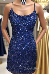 Lace-Up Navy Blue Tight Mini Party Dress