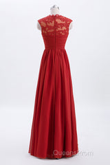 Elegant Red Chiffon Pleated A-line Long Bridesmaid Dress