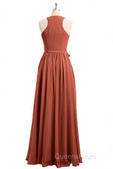 Rust Orange Wrap A-Line Long Dress