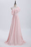 Ruffles Pink One Shoulder Chiffon A-line Long Bridesmaid Dress