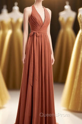 Rust Orange Wrap A-Line Long Dress