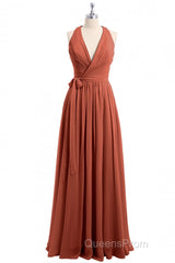 Rust Orange Wrap A-Line Long Dress