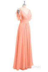 Rust Orange Cold-Shoulder A-Line Long Bridesmaid Dress