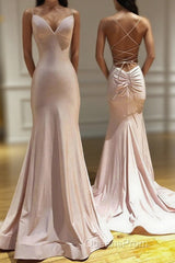 Spaghetti Straps Pink Mermaid Evening Party Dress Long Evening Prom Dress