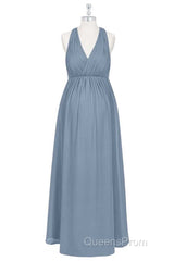Dusty Blue Halter Backless Maternity Bridesmaid Dress