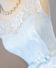 Light Blue Lace High Low Evening Prom Dress, Homecoming Dress