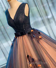 Tulle V Neck Long Evening Prom Gown Tulle Evening Gown