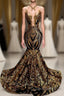 Long Sleeveless Mermaid Evening Prom Dress with Gold Sequins