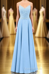 Light Blue Sweetheart Lace-Up A-Line Long Bridesmaid Dress