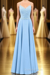 Light Blue Sweetheart Lace-Up A-Line Long Bridesmaid Dress