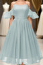 Off the Shoulder Lace Over Chiffon Sage Green Party Dress