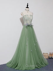 Green Tulle Lace Long Evening Prom Dress, Green Tulle Evening Dress, 3