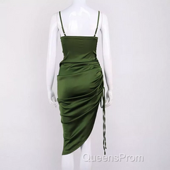 New Satin Green Evening Prom Dress Spaghetti Strap Party Evening Dress