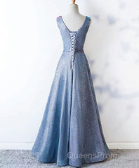 Unique Blue Sequin Long Evening Prom Dress, Blue Formal Dress
