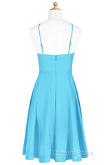 Pool Blue Chiffon Halter Short Bridesmaid Dress