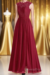 Red Lace Cap Sleeve A-Line Long Bridesmaid Dress