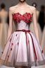Red Sweetheart Neck Lace Short Evening Prom Dress